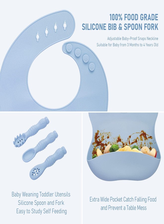 Bnditeu Baby Weaning Set, Silicone Baby Feeding Set(10 Pcs), Toddler Weaning Set with Adjustable Bib, Suction Bowl, Plate, Fork, Spoon, Water & Snack Cup Kit, Baby Led Weaning Kit for Babies and Kids - Image 3